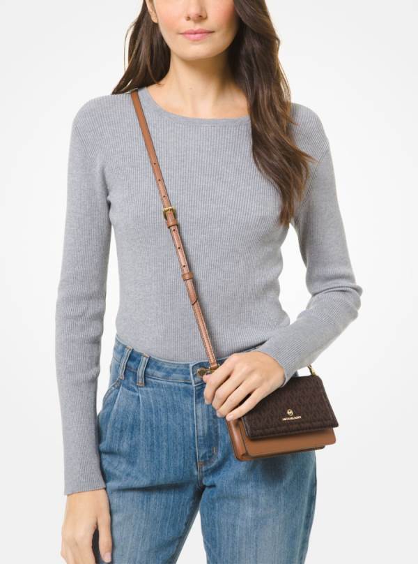 Damske Spojková Taška Michael Kors Jet Set Small Logo Smartphone Convertible Čokoláda Žlté - Kabelky Michael Kors Slevy | EXPAI-9670